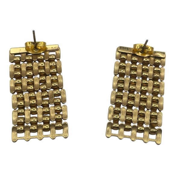 Vintage Gold Mesh Statement Earrings Retro 80s Style Drop Dangle - Picture 5 of 6